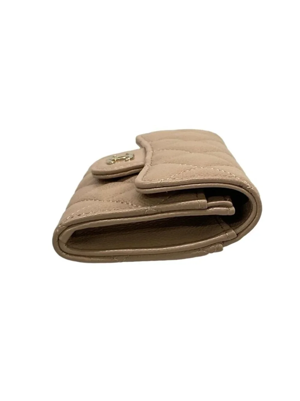 Chanel Card Slot Quilted Beige Gold